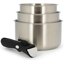 MENASTYL Lot De 3 Poêles Inox 18/10 Induction Easynox - 16/18/20 Cm - Sans PFAS, Faciles Et Saines