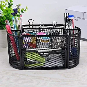 CLEMATIS Pen Stand for Study Table | Metal Mesh Desk Organizer |Desk Organizer for Study Table | Office Desk Organizer (9 Compartment)Black