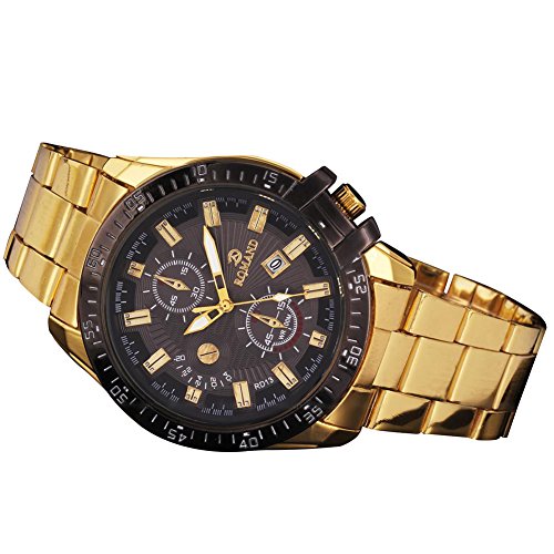 Preisvergleich Produktbild Herren-Armbanduhr Automatik Quarz Edelstahl Gold schwarz Lünette Herren-Uhr by kwock