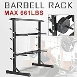 Popamazing 3 Tier Weight Plate & Dumbbell Rack Barbell Storage Stand Holder Home Gym Workout Fitness Black