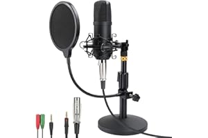 DABAUR Micrófono para PC de Streaming Podcast, kit de micrófono de condensador cardioide de estudio profesional de 192 KHZ/24 Bit con soporte de sobremesa, filtro pop para Skype, Youtube, canto, grabación