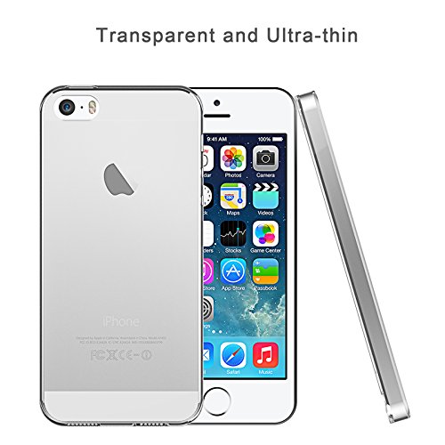 LIVHÃ’ | Case for iPhone 5 / 5S Ultra-thin Soft Gel TPU Case Cover with Transparent Clear for iPhone5/5S + Cleaning Cloth + Tempered Glass Screen Protector Film[Crystal Clear]
