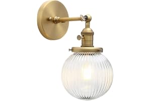 Yosoan Industrial Ribbed Globe Glass wall light fittings, Switched wall sconces lighting for kitchen island Living Room Bedroom (Antique)
