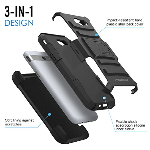MoKo Galaxy J3 2017   J3 Emerge Funda - Cuerpo de Resistente Giratoria con Clip Anti-Choque de Doble Capa Case Cover para Samsung Galaxy J3  2017    Galaxy J3 Emerge NO APTA Galaxy J3 2016   2015    Negro