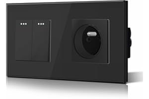 BSEED Interrupteur à Bascule Interrupteur Verre et 16A AC Prise standard français Vitre en Verre 2 Gang 2 voie Interrupteur va et vient Noir