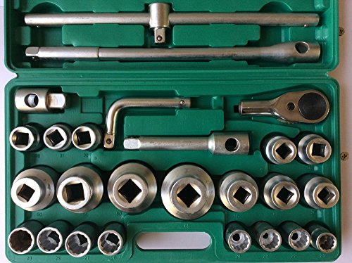Juego de 26 piezas herramientas 3/4 carraca para camion y tractor incluye 20 vasos de 21mm a 65mm