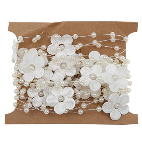 5m Satinblume Handgemachte Perle Perlkette Angelschnur Trimmen DIY Dekor Beige - 2