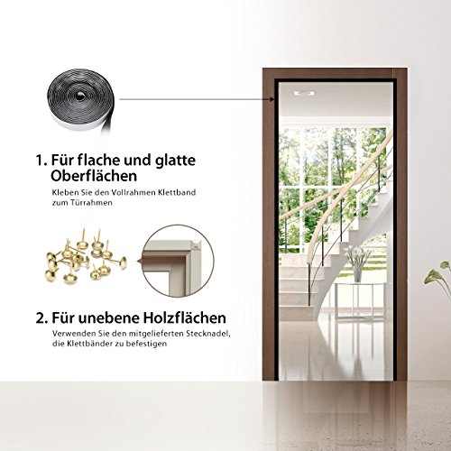 Magnetischer Türvorhang,TopElek Fliegengitter Magnetvorhang Magnet Insektenschutz Türvorhang 110×220cm und 100×210cm Ohne Türrahmen. - 3