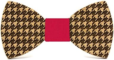 Wooden bow tie Houndstooth. Fashion collection for men: Made of beech by Territorial Wood. Wedding &amp; events. Dogstooth pattern. Elegant and original gift. Adjustable ribbon (Fuchsia)
