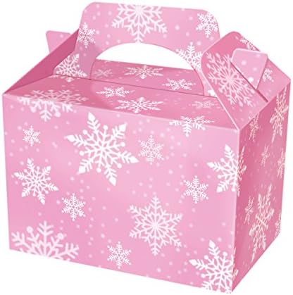 10 Pink Snowflake Party Boxes - Food Loot Lunch Cardboard Gift Frozen