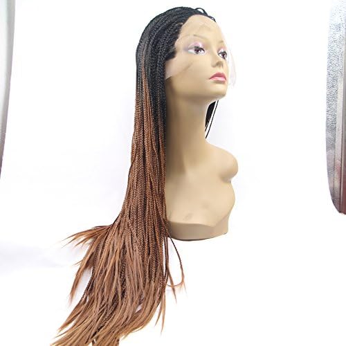brown micro braiding wig with black roots premium braids synthetic lace front wig heat resistant fiber hair