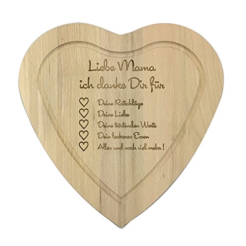 Holz Herz Schneidebrett mit Gravur "Liebe Mama ich Danke dir für..." - Tolle Muttertagsgeschenk Idee