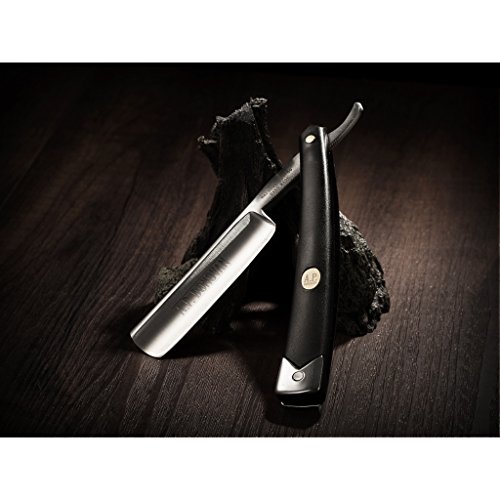 A.P. Donovan – Solides Rasiermesser 7/8″ im Set (Rasier-Klinge nicht rostfrei), Griff ist aus schwarzem Kunststoff inkl. Leder-Streichriemen und Paste – ustura – Rasier-Set Razor - 4