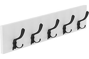 HWS FURNITURE Garderobenleisten, Kleiderhaken Wand– 65 cm – mit soliden 5 Haken Wandaufhänger, Garderobenhaken, Wandgarderobe für Flur, Ankleidezimmer, Schlafzimmer und Badezimmer (Weiß/Schwarz)