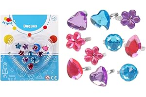 FLYPOP'S - Set De 10 Bagues - Accessoires de Déguisement - 011651LIN - Multicolore - Plastique - Bijoux - Jouet Enfant - Carnaval - 14 cm x 18 cm - À Partir de 3 ans