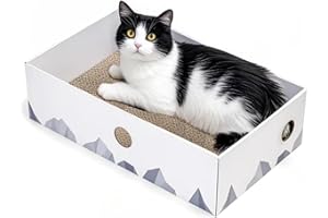 Conlun Cat Scratch Pads Scratch Board - Przenośne pudełko do drapania dla kota z drapakiem dla kota - Solidna dwustronna drapak i interaktywna konstrukcja z otworami Drapak kota-duża -biała