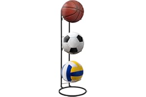 Amoyeric Basketball Storage Rack, 3 Tiers Ball Rack Basketball, Stand Metal Basketball Organizer Stand Ball Shelf Holder