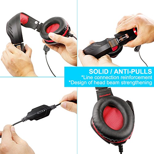 GM-1 Auricular para Juegos de PS4 Xbox One Tablet PC Celular  Est  reo LED Retroiluminada Auriculares con Micr  fono por AFUNTA-Rojo