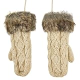 Tamaño: 23 X 8,5 cm nalmatoionme mujeres Ladies Invierno Caliente Lana de punto guantes de piel con forro polar de trapo (Beige)