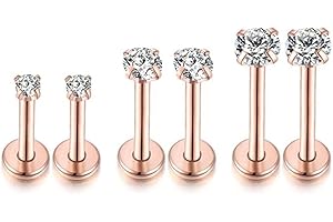 IMINI 3 paia 16G cartilagine elica trago naso orecchini CZ Crystal Body Piercing Barbell Monroe Anelli 2/3/4mm oro rosa