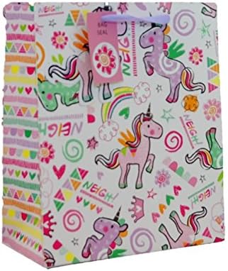 Medium Floral Gift Bag - Pink with White and Gold Butterflies Foil Finish 10x8"