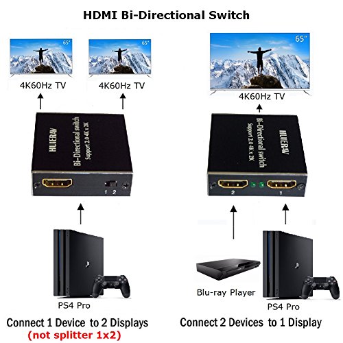huierav HDMI 2.0 Ultra HD 4 Kx2 K/60Hz HDMI switch| HDMI Manuelle Umschalter 2 x 1 oder 1 x 2 ab Switch Splitter, 2 Anschlüsse - 4