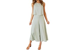 FANCYINN Donna Estate 2 Pezzi Outfits Canotta Lunga di Base Camicia Pantaloni Lunghi a Vita Alta Tute