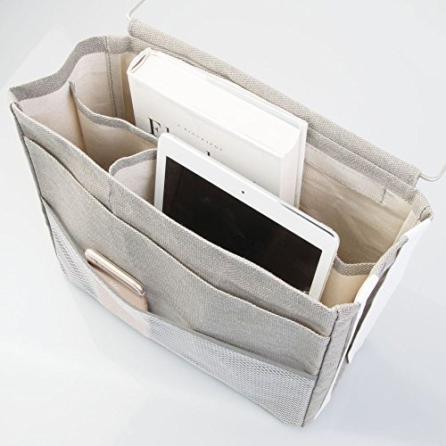 InterDesign 04943EU Wren Nachttisch-Organizer für Handy, Tablet, Zeitschriften, Wasserflasche, Fernbedienung – 3 Taschen, hellgrau, Cotton, 31.75 x 12.7 x 25.4 cm - 6
