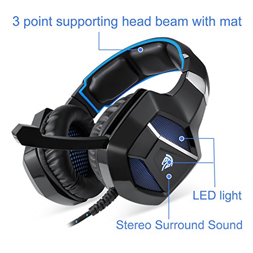 EasySMX Cascos Gaming  K5 Gaming Headset con Drivers Neodimio 40mm  Auriculares PS4 con 3 5mm Audio Jack y Micr  fono Oculto  Compatible con PC  PS4 Negro Azul 