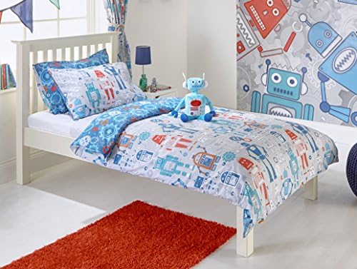 Robots Boys Double Quilt Duvet Cover and 2 Pillowcase Bedding Bed Set Kids - Blue