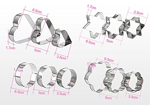 Kranich® 12tlg. Backen Ausstecher Ausstechform Stempel Modellierwerkzeug Glätter Herz Blumen Sterne Metall Fondant Marzipan Kuchenform Kit Set - 8
