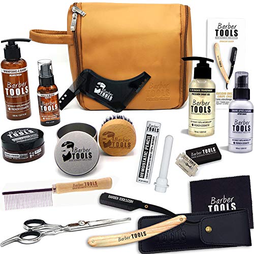 Kit/Set/Coffret d'entretien et de soin pour barbe et rasage avec Soin de barbier | Cosmetique Made in France ? BARBER TOOLS ?