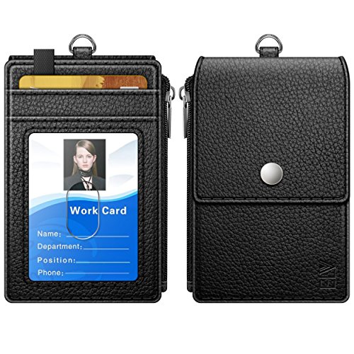 Elv PU Leather ID Badge Card Holder Wallet with 5 Slots, 1 Side RFID