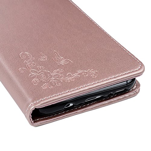 S8 Hülle Badalink Schutzhülle Leder PU+TPU Handyhülle Gemalt Blume Schmetterling Rosegold Handytasche Wallet Case Ständer Magnet-Schloss Cover Flipcase Hergestellt für Samsung Galaxy S8 - 7