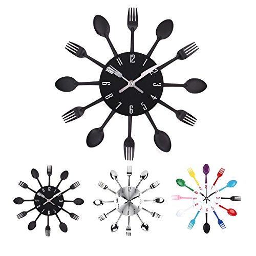 UNIQUEBELLA Besteck Uhr Besteckuhr Küchenuhr Wanduhr Analoger Uhr Metall D 33 cm in Silber - 2