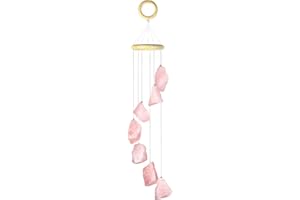 mookaitedecor Natural Rose Quartz Raw Crystal Wind Chime for Home Bedroom Porch Window Garden Indoor Outdoor Decor, Healing Crystal Art Hanging Ornament Reiki Wind Chime Gift Good Luck Pink Room Decor