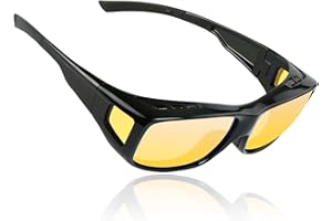 ihohi Night Driving Glasses, 147 * 44 * 150mm Anti Glare Polarised Night Time Yellow Tinted Driving Glasses with TAC Yellow HD Vision Lens for Men Women Driving Fishing