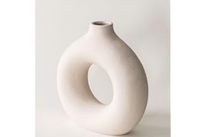 RyddeligHome Small White Donut Ceramic Mini Vase Ornaments, Pampas Grass Table Decoration Centrepiece, Living Room and Bedroom Accessories