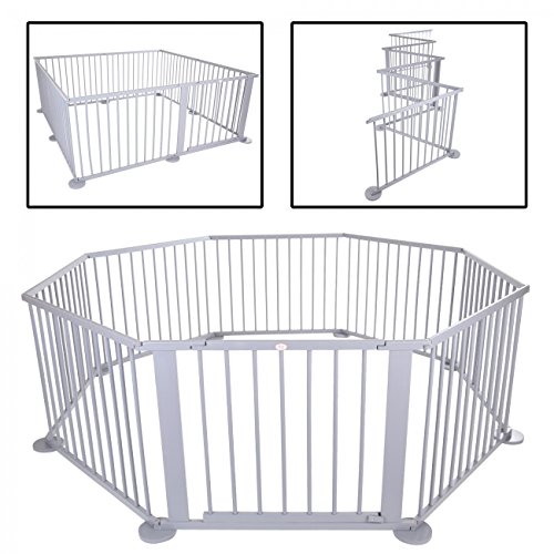 Baby Vivo large 8 side wooden baby playpen with door new grey - not foldable