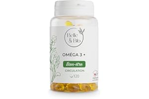 OMEGA 3+ & SANTÉ CARDIAQUE - Omega 3+ EPA et DHA - 120 capsules - Cure 1 mois - Complément Alimentaire BELLE&BIO - Fabriqué en France