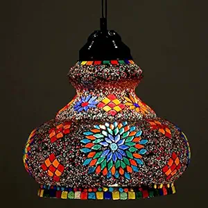 Earthenmetal Handcrafted Multicoloured Surahi Shaped Big Glass Hanging Lamp