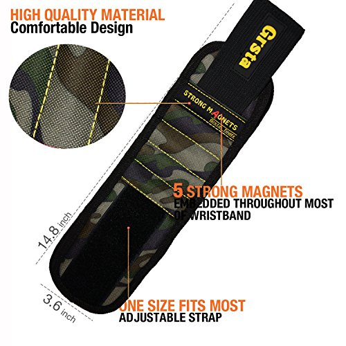 Grsta Beste Magnetische Armbänder, mit 5 leistungsstarken Magneten Magnet Armbänder für Holding Werkzeuge, Schrauben, Nägel, Schrauben, Dübel, Bohrungen und kleine Werkzeuge, Nägel und Schrauben Tasche -Best Werkzeug Geschenk für DIY Handwerker, Vater, Ehemann, Freund, Männer, Frauen (Camo) - 2