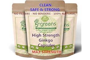 5GREENS Ginkgo Biloba 15000mg Capsules Clean Safe Strong 24% Glycosides 6% Terpene lactones Strongest on Amazon 4 Months Supply 100% Natural NO FILLERS NO Binders JUST 100% Natural (125)