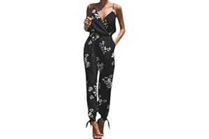 JERFER Combinaison Femme Couleur d'impression sans Manches en v-Cou Sangle Dentelle Combi-Pantalon Jumpsuit Rompers