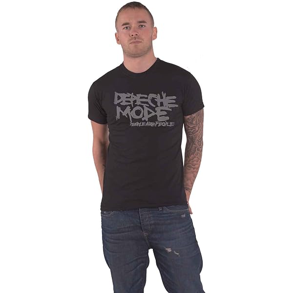 Depeche Mode 'People Are People' Album Logo T-Shirt – Official Band Merch, Men's Black Short Sleeve, Size M, Crew Neck