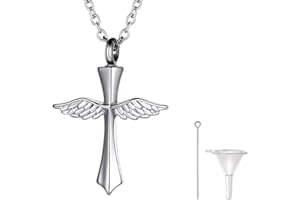 Richsteel Porta Cenizas Colgantes Arbol de Vida/Corazones/Crucifijos de Acero Inoxidable, Grabados Personalizables, con Collar Fino y Accesorios para Meter Cenizas