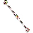 Gekko Body Jewellery Multi-Coloured with Rainbow Striped Center Surgical Steel Industrial Scaffold Bar 1.6mm x 38mm