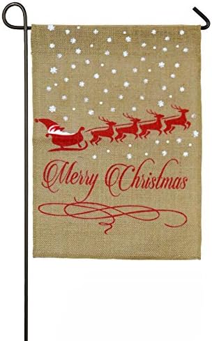 AmaJOY Merry Christmas Burlap Garden Flag with Burlap Twine,18”H x 12”W (45 cmx 30cm)