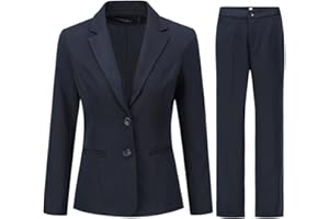 YYNUDA Tailleur Femme Ensemble avec Pantalon Revers Blazer 2 Pièces Poches Double Boutonnage Slim Fit Costumes Officiel
