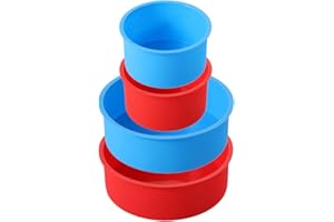 fanshiontide 4 Pcs Silicone Cake Moulds Tins Red and Blue Round Cake Pan Set 4" 6" Non-Stick Baking Molds Cake Mould Pastry Baking Tray